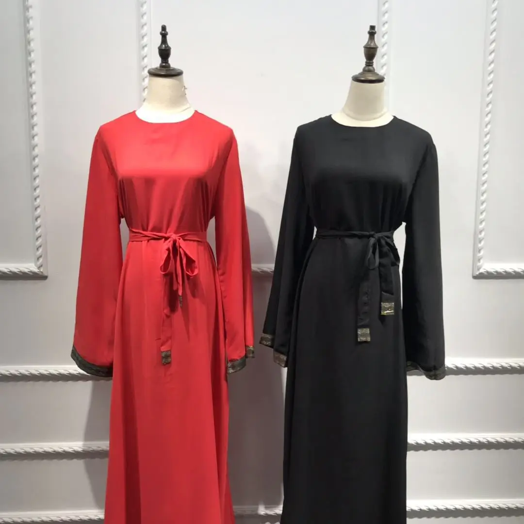 Красный черный Абая для женщин Бандажное мусульманское платье Турция Бангладеш Исламская одежда Турецкий кафтан Дубайский кафтан хиджаб Малайзия