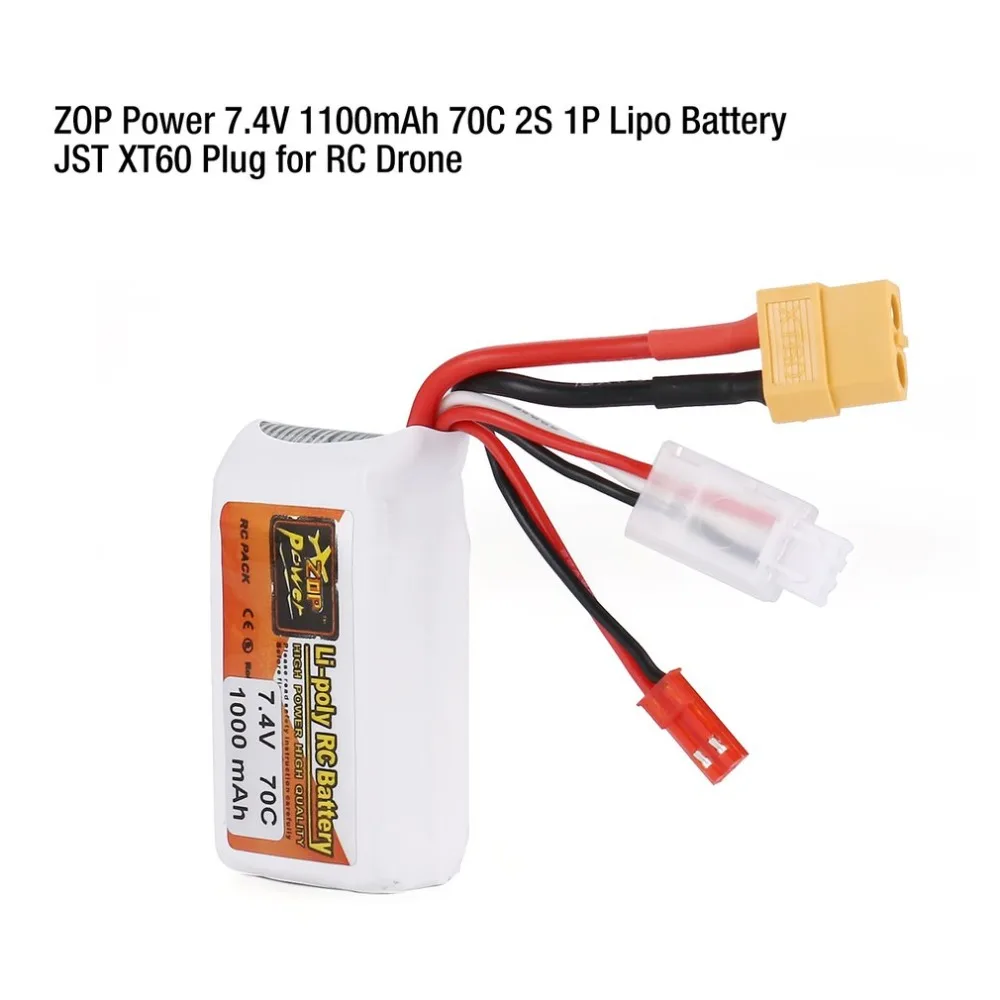 

ZOP Power 7.4V 1100mAh 70C 2S 1P Lipo Battery JST XT60 Plug Rechargeable For RC Racing Drone Helicopter Car Boat Model hz