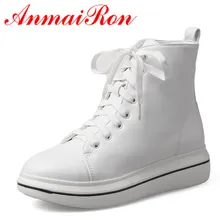 ANMAIRON Round Toe Lace-up Shoes Woman 2 Colors Fashion White Shoes Spring Autumn & Winter Ankle Boots for Women Wedges Shoes цена ANMAIRON Round Toe Lace-up Shoes Woman 2 Colors Fashion White Shoes Spring Autumn & Winter Ankle Boots for Women Wedges Shoes цены онлайн