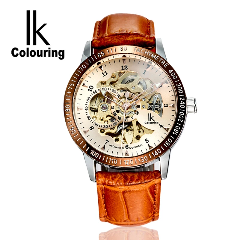 Luxury Mechanical Waterproof Men Watch Brand IK Skeleton Automatic Leather Strap Fashion Casual Wristwatch Relojes Masculine
