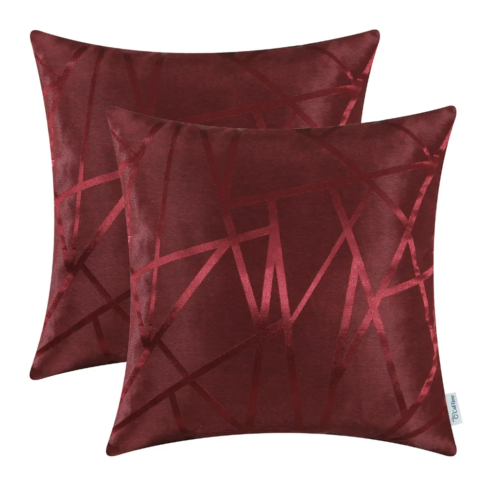 

2PCS CaliTime Cushion Cover Throw Pillow Shell Both Sides Modern Modern Triangles Geometric 18" X 18"(45cm X 45cm) Burgundy