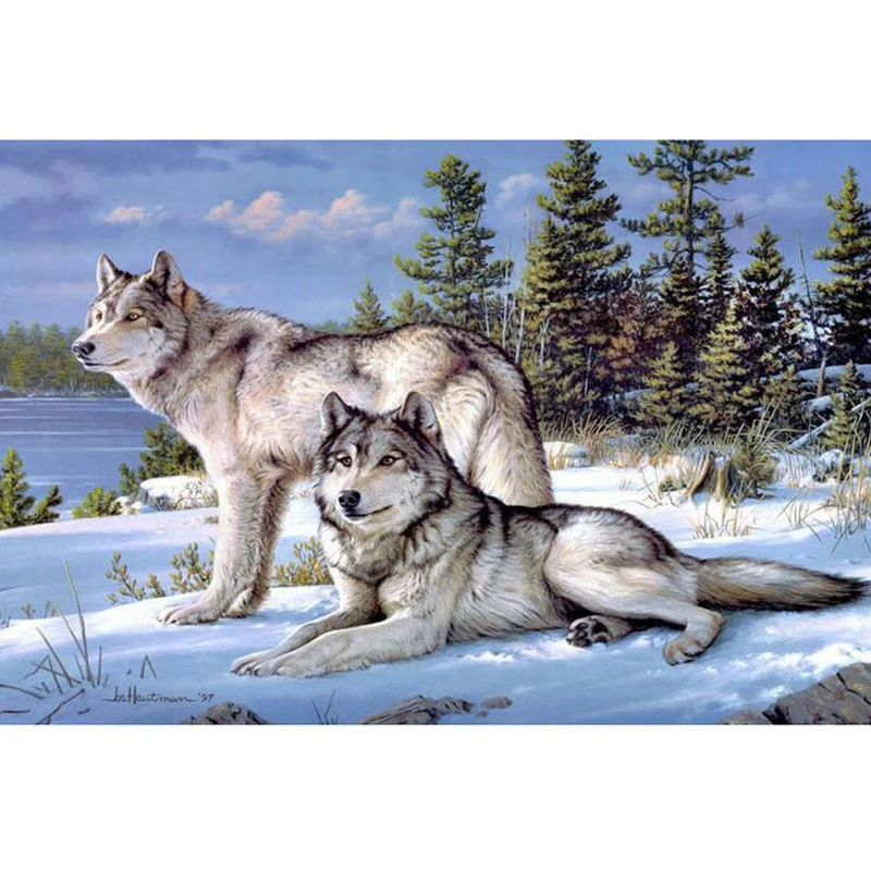 

New 25*35cm DIY 5D Snow Wolves Crystal Diamond Embroidery Painting Cross Stitch Home Decor Craft