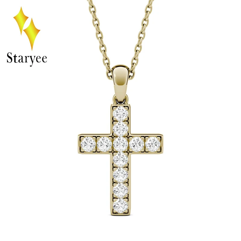 Moissanite Pendant 18K 750 Yellow Gold Round Brilliant Lab Grown Moissanite Diamond Pendant Necklace Chain For Women Jewelry