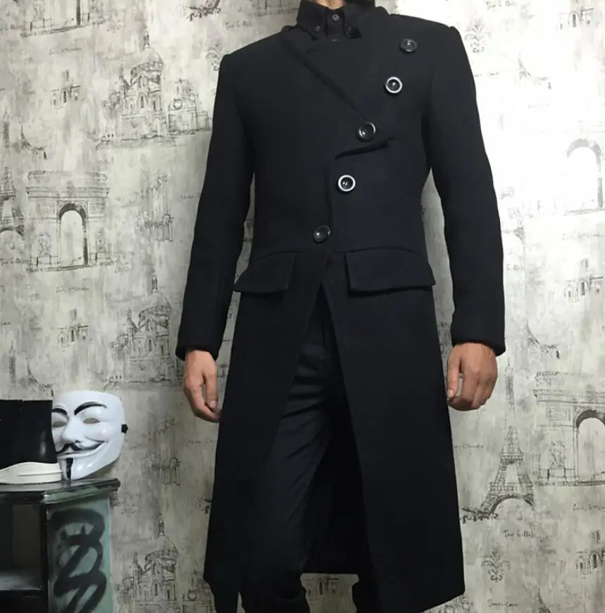 M-4XL! Новейший Для мужчин личности, тонкая, средняя длина, шерстяной плащ супер-до колена; длинные сапоги выше колена, шерстяная одежда для детей зимняя куртка