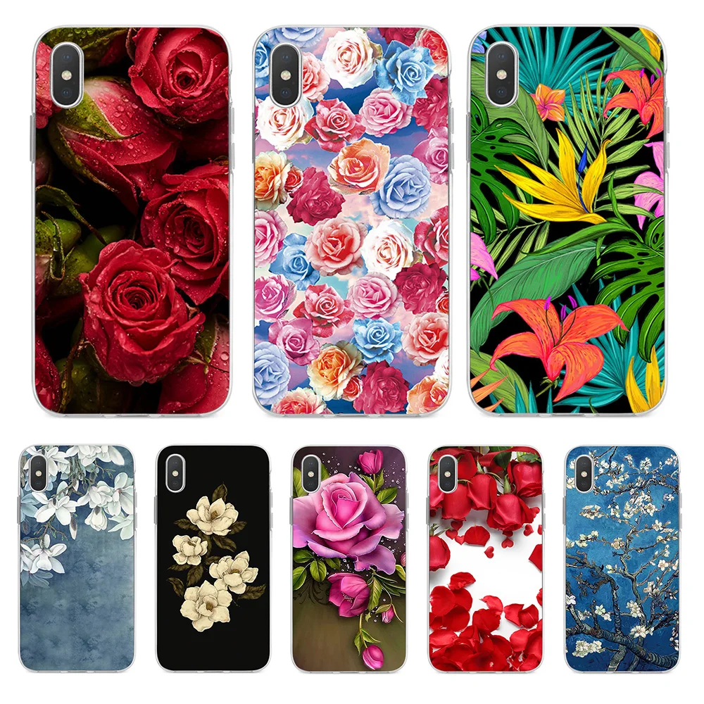 С красивым цветочным рисунком узор телефон силиконовый чехол для iPhone 6 S 7 8 Plus X