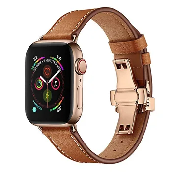 

ASHEI Genuine Leather Band For Apple Watch 38mm 40mm 42mm 44mm Butterfly Buckle Strap For Iwatch Bands Series 4/3/2/1 Wrist Belt