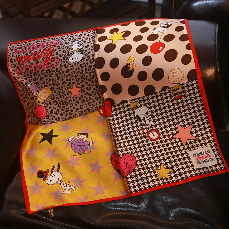 

100% Silk Bandana Scarf Women Cute Cartoon Neckerchief Foulard Square Scarves Small Headband Bag Wrap 53x53cm 2018 New Wholesale