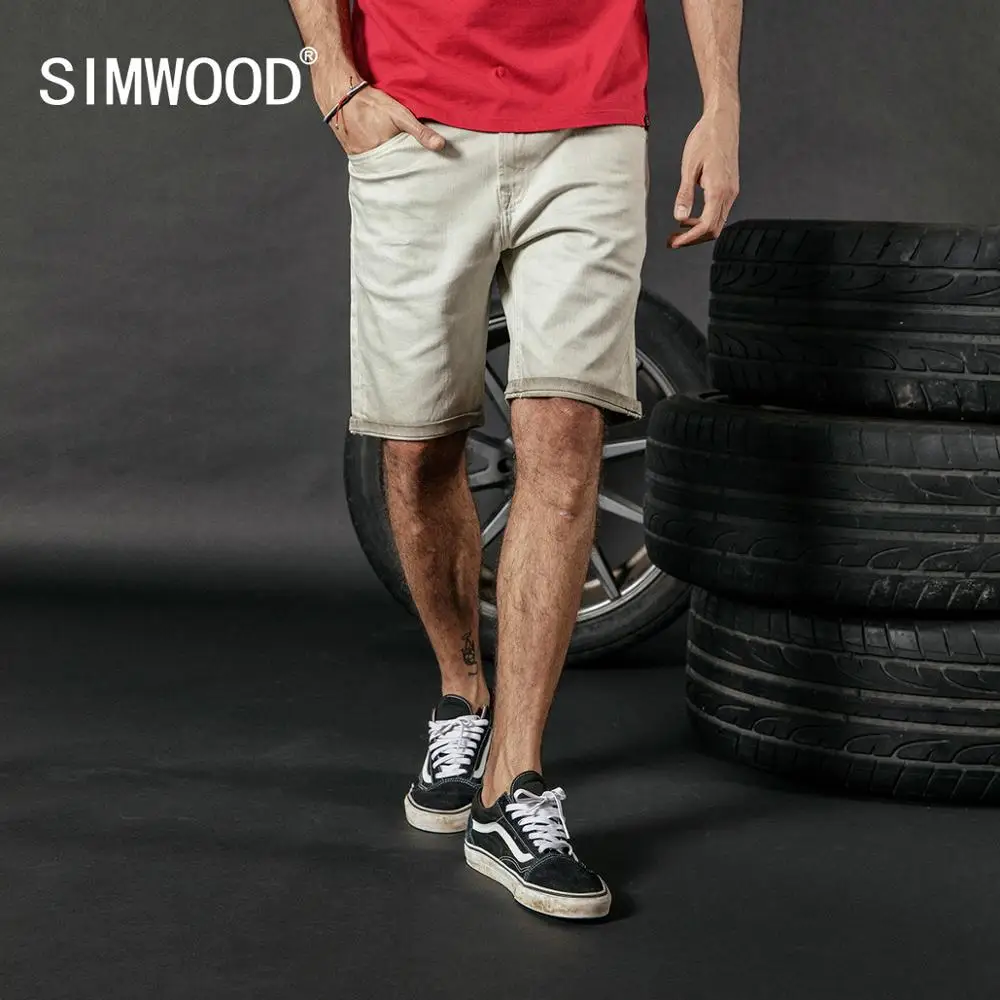 

SIMWOOD 2019 Summer New Dark Washed Denim Shorts Men Casual Knee Length Vintage Short Jeans Plus Size Brand Clothing 180080