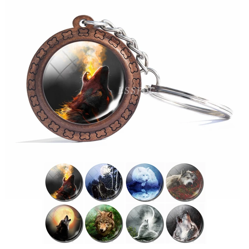 

Wolf Wooden Keychain Wolf Jewelry Wooden Bag Pendant Car Key Holder Fashion Accessories Handmade Valentines Gift for Men Women