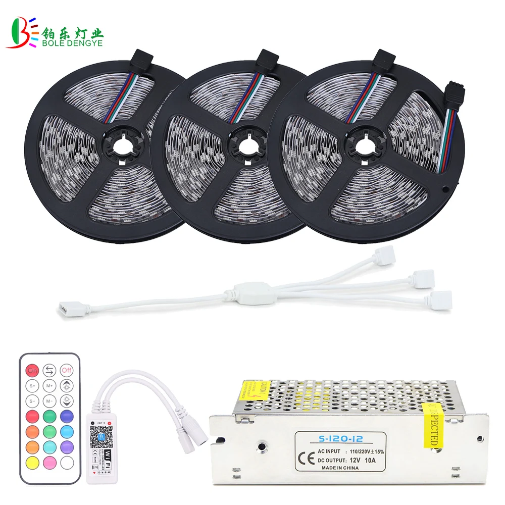 

15M 5050 RGB LED Strip Waterproof IP65 10M 5M WIFI LED Controller RF Remote Phone Control Dimmer Music Timer 12VDC Power Supply