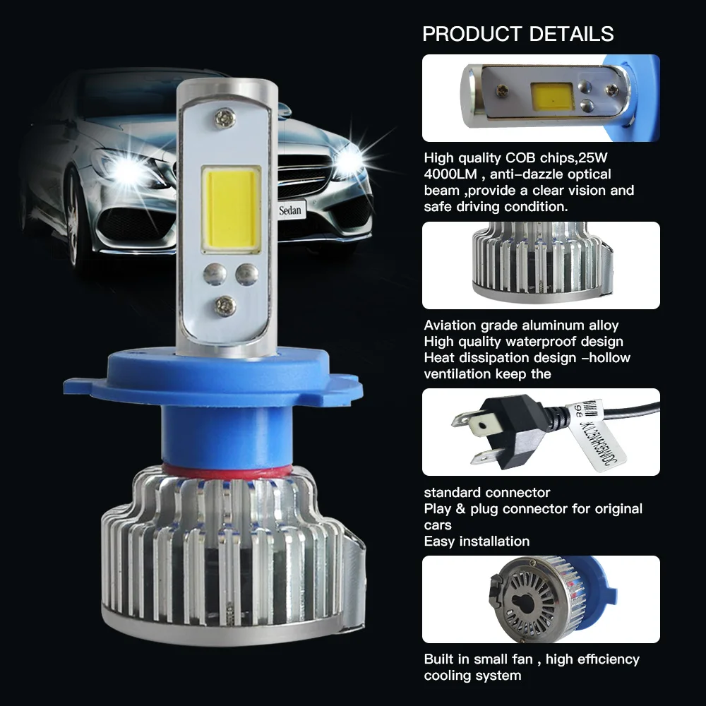 2 шт. H1 LED H4 H7 H3 H27 H8 HB4 HB3 9005 9006 881 лампы для автомобильных фар 50 Вт 8000LM Автомобильная