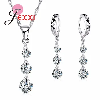

Vogue Hot Sale Long Sparking Round CZ Stone 925 Sterling Silver Jewelry Sets Elegantment Woman Girls Favorite Festival Gift