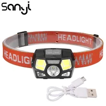 SANYI сильный яркий налобный фонарь USB Перезаряжаемый встроенный аккумулятор налобный фонарь 5 режимов фонарик налобный фонарь для кемпинга охоты