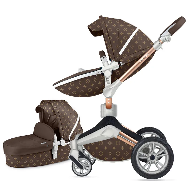 Hotmom Роскошная детская коляска 3 в 1 коляска PU 2 в 1 коляска с автомобильным сиденьем Европейский стандарт Отправка подарков - Цвет: deep brown 2 in 1