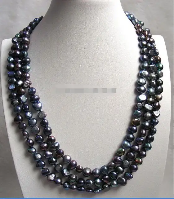 

Free Shipping >> new hot Charming 3rows black Baroque FW pearls necklace E358