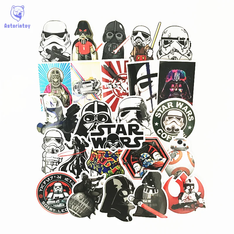 

25pcs/lot Star Wars Darth Vader white soldiers Notebook refrigerator skateboard trolley case decals backpack Tables