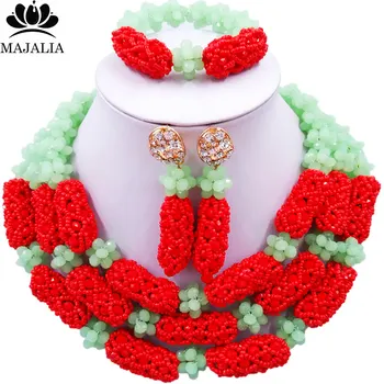 

Majalia Luxury Nigeria Wedding African Beads Jewelry Set Mint green and Opaque red Crystal Necklace Bridal Jewelry Sets 1TY015