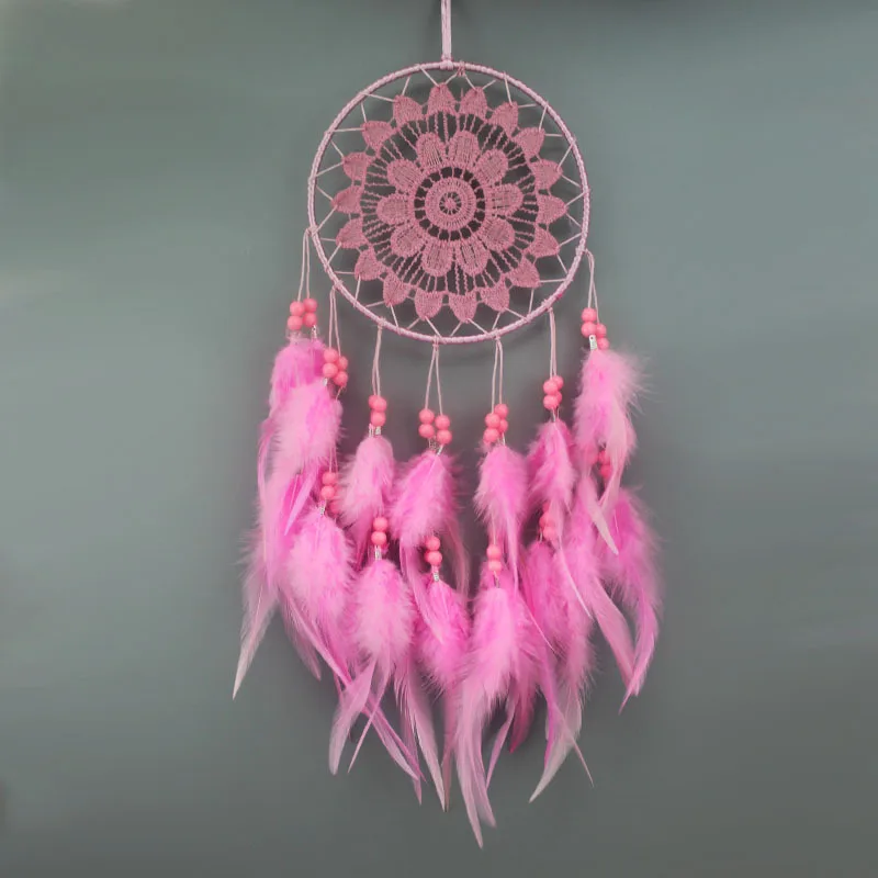 5 цветов красивый Ловец снов ручной работы из ротанга Ловец снов с перьями настенный Декор для дома орнамент - Цвет: Розовый