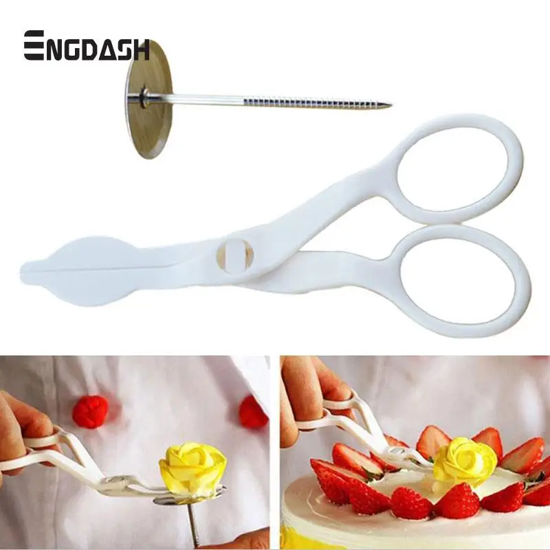 

ENGDASH 2pcs/Set Plastic Cake Scissors Flower Stand Nail Cake Decorating Pastry Tools Cake Flower Scissors Baking Pastry Tools