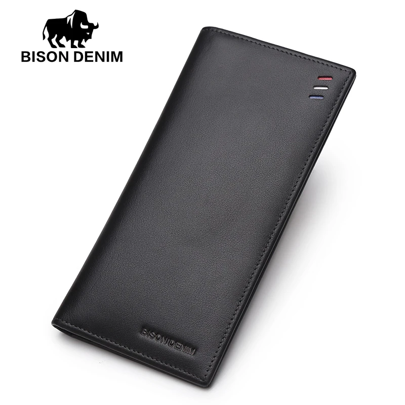 Мужские кошельки BISON DENIM модные тонкие Двойные из натуральной кожи держатель для