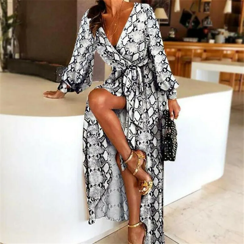

Sexy V-neck Plus Size Dress Womens Boho Long Maxi Dress Beach Holiday Party Dresses Casual Autumn Spring Long Sleeve Sundress
