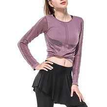 Женская Спортивная футболка для занятий йогой Фитнес Одежда для гимнастики для женщин однотонная Базовая рубашка с длинными рукавами
