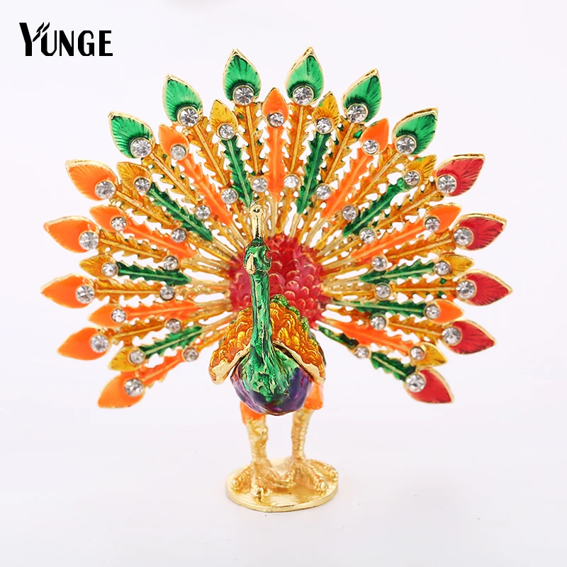 

YUNGE Wedding Gifts Trinket Box Pewter Peacock Mascot Figurine Home Decoration Crystal Animal Souvenir Sculpture