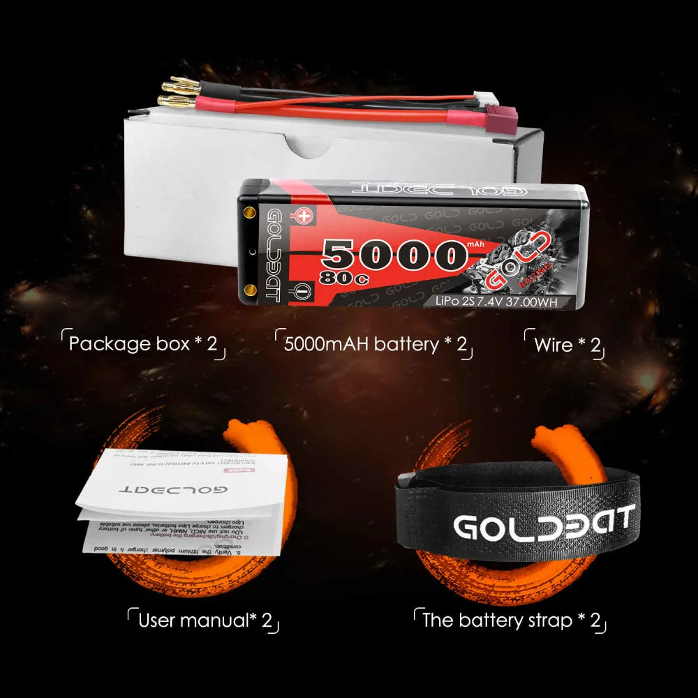 2 единицы GOLDBAT 7,4 V lipo Батарея 5000 mAh RC автомобиля 80C литий-полимерный аккумулятор 2 S литий-полимерный перезаряжаемый с разъем типа «deans» для