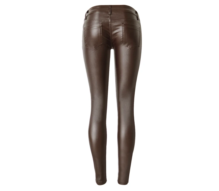 New Fashion Women's Brown Low-waist Elastic Pencil Pants Trousers Sexy Tight PU Coating imitate Leather Pants with Plus Size (12)