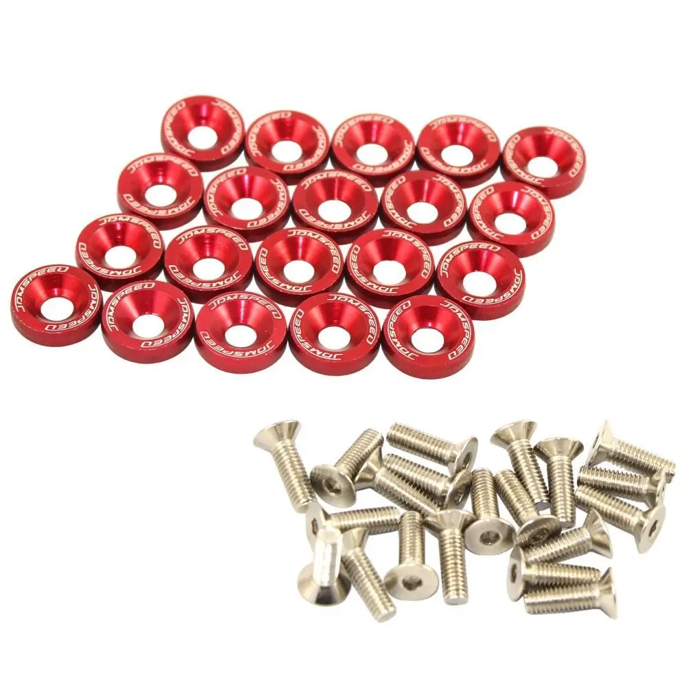 XYIVYG M6X15MM 20 PCS RED BILLET ALUMINUM FENDER/BUMPER WASHER/BOLT