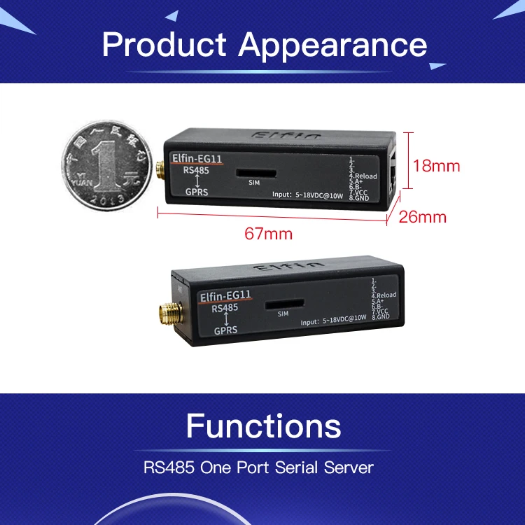 Последовательный порт RS485 к GPRS gsm-серверный модуль преобразователя устройств Elfin-EG11 последовательный порт Сервер Поддержка Modbus TCP протокол