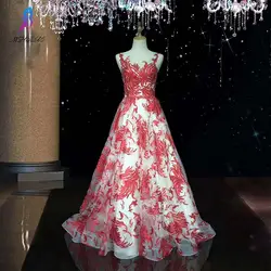 2019 элегантный красный для вечернего платья с вышивкой Длинные Формальное вечернее платье из органзы спинки MSHBLUE