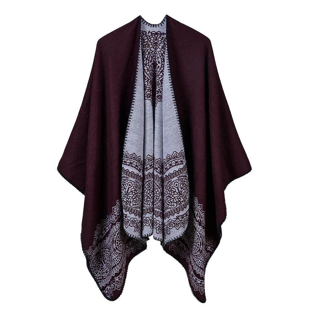 [AETRENDS] зимнее пончо Винтажный кружевной дизайн женская накидка шаль кашемировый на ощупь разделенный плащ шарфы для дам bufandas Z-6547