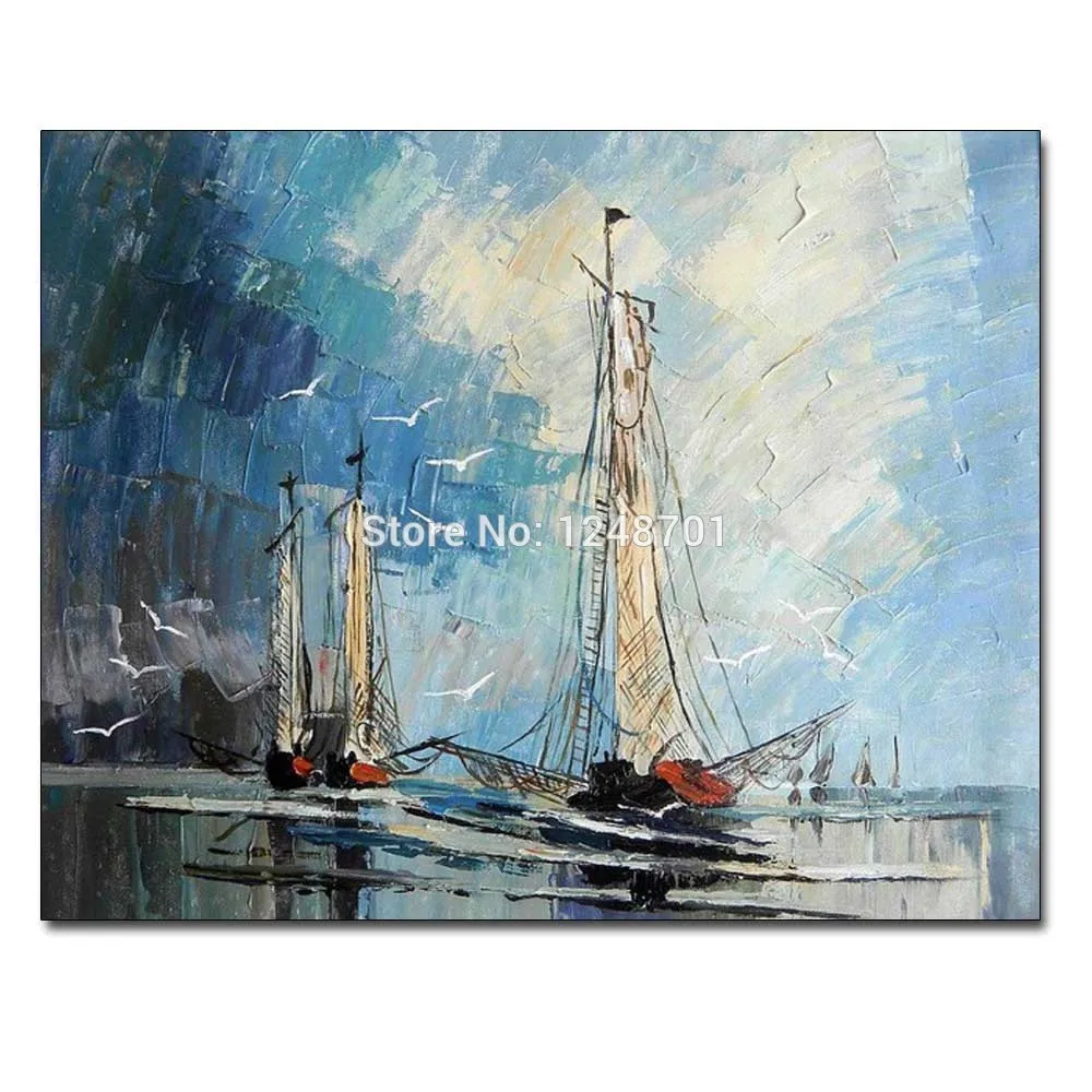

Large Size Hand Painted Abstract Art Sailboat Seascape Oil Painting On Canvas Wall Art Picture For Living Room Bedrom Home Decor