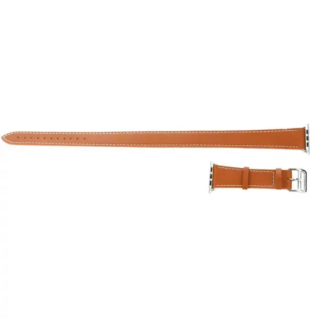 Цвет двойной тур натуральная кожа петля для Apple Watch ремешок 42 мм 38 мм 40 мм 44 мм очень длинный ремешок для iWatch 4 3 2 1 - Цвет ремешка: brown