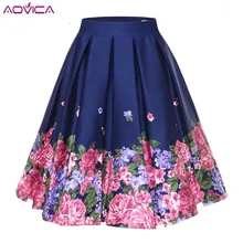 Aovica S-4XL, большие размеры, Ретро стиль, цветочный принт, Ретро стиль, плиссированные юбки, для женщин, высокая талия, размера плюс, миди, хлопок, летняя, 4XL, Свинг, юбка