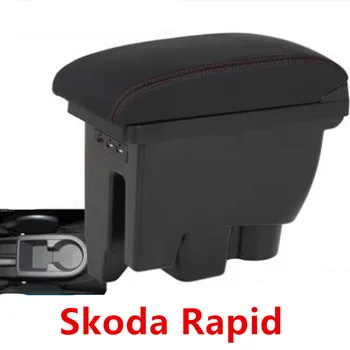 

For Skoda Rapid Spaceback Armrest Box + 3USB Black Leather Center New Storage Box Modification