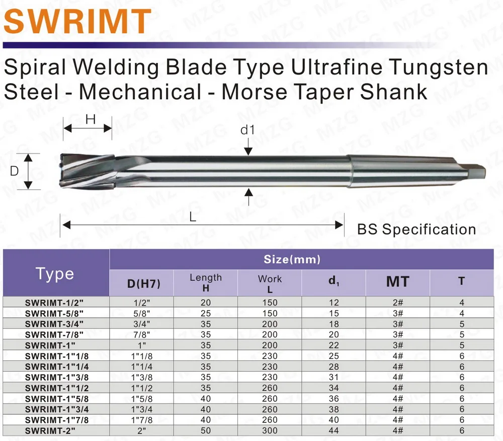MZG SWRMT режущий HRC50 с коническим хвостовиком сверлильный станок со спиральным канавным типом вольфрамового стального лезвия сварочный аппарат