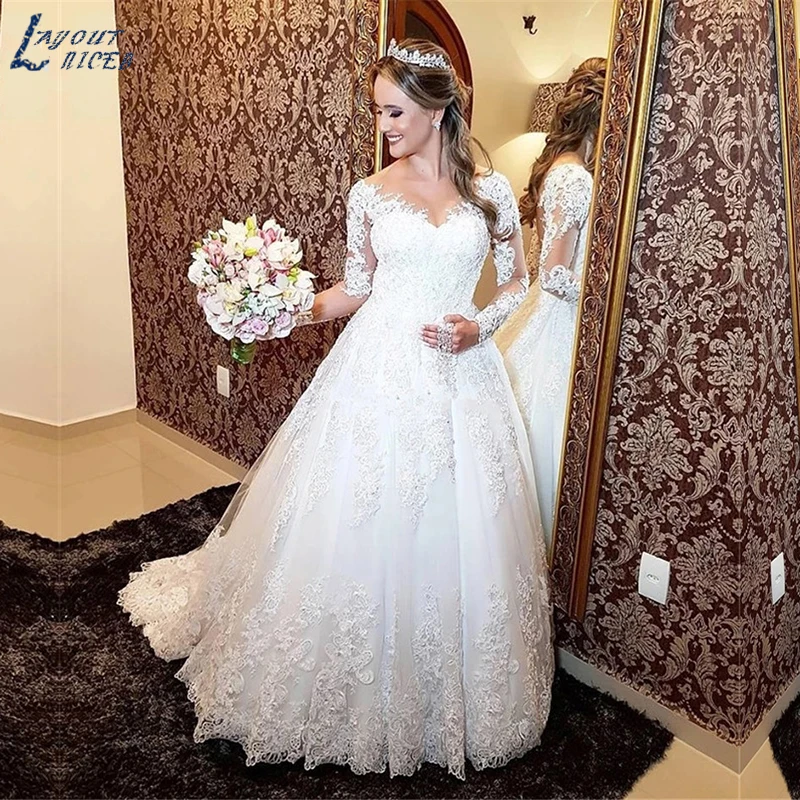 Свадебное платье из тюля с длинным рукавом SHJ456 Vestido De Noiva свадебное