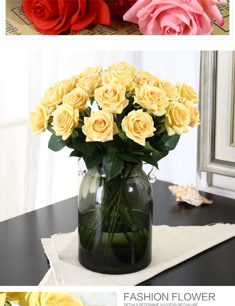 Flone Artificial Silk Really Touch Moisturizing Blue Rose Flower Branch Pink White Red Rose For Wedding Wall Home Decoration Art (17)