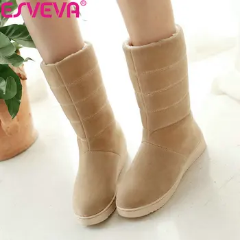 

ESVEVA 2019 Woman Boots Handmade Low Heels Winter Shoes Boots Women Mid-calf Boots Snow Shoes Round Toe Platform 2cm Size 34-40