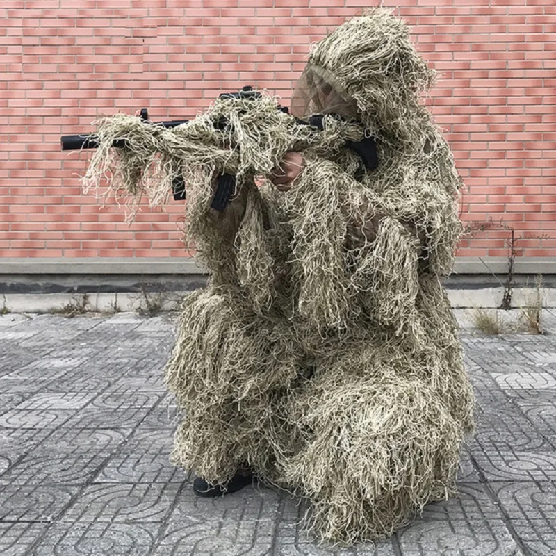 Günstig 3D Welken Gras Ghillie Anzug 4 PCS Sniper Militärische Taktische Camouflage Jagd Anzug Armee Jagd Kleidung Birding Anzug