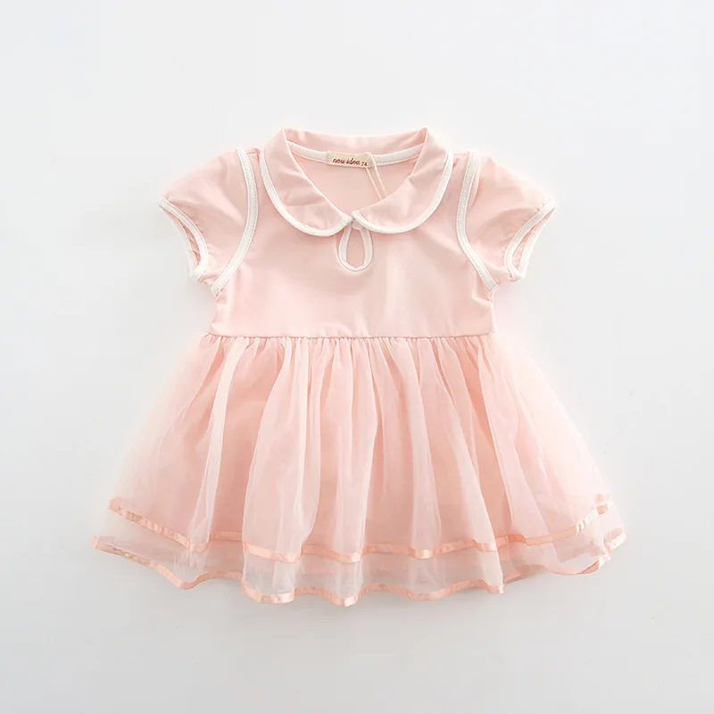 

Baby Girls Dress 2018 Summer preppy style perter pan collar infant baptism birthday princess wedding mesh dress 3Color 0-3T