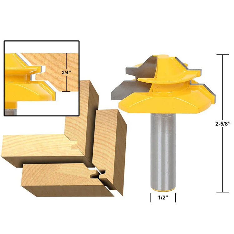 Woodworking machine 45 degree mortise and joint turning tool YG6X tungsten alloy Milling cutter wood 1/2*2''