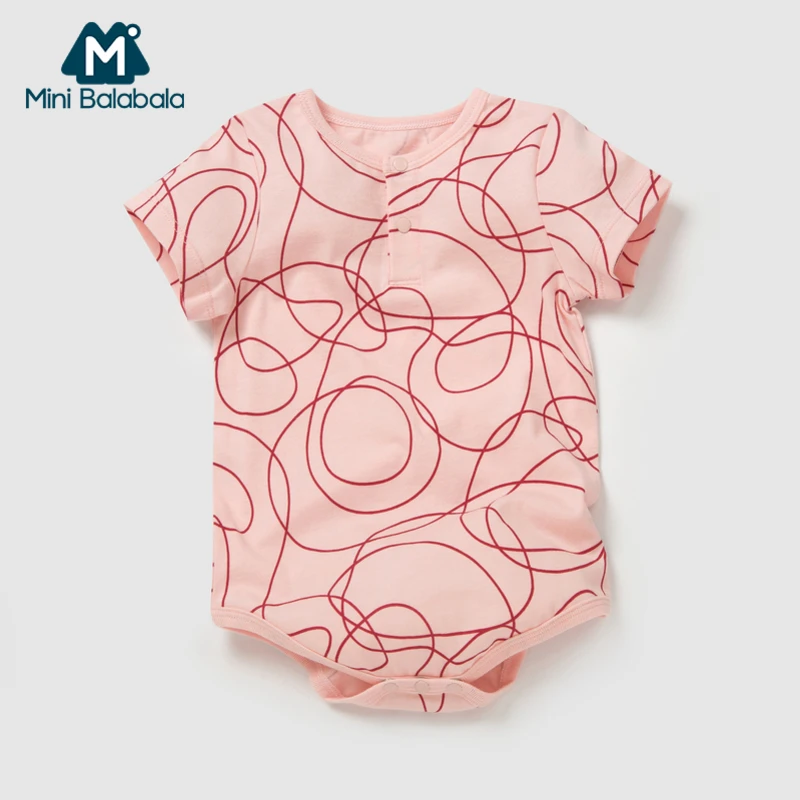 

Mini Balabala Babys 100% Cotton Print Short-sleeved Bodysuit with a Button Placket Newborn Infant Baby Boy Girl Romper One-Piece