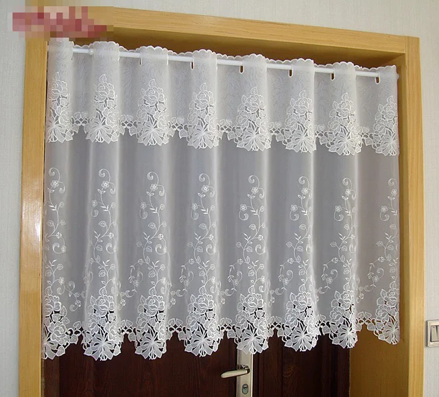 Delantal Tubo Ventana Cenefa Medio Hebilla Café cortina Bordada Cortina