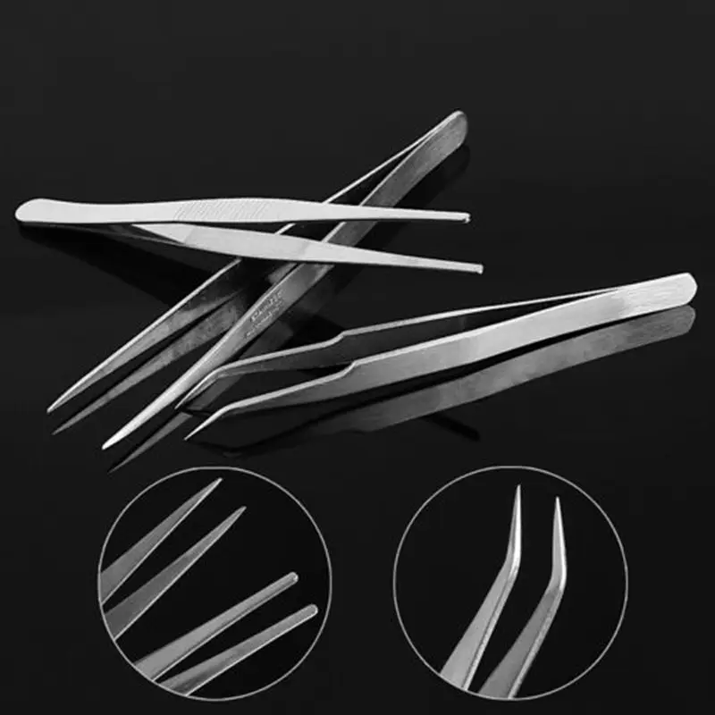 3 Pcs Precision Curved Straight Tweezer Set Stainless Steel Anti Static