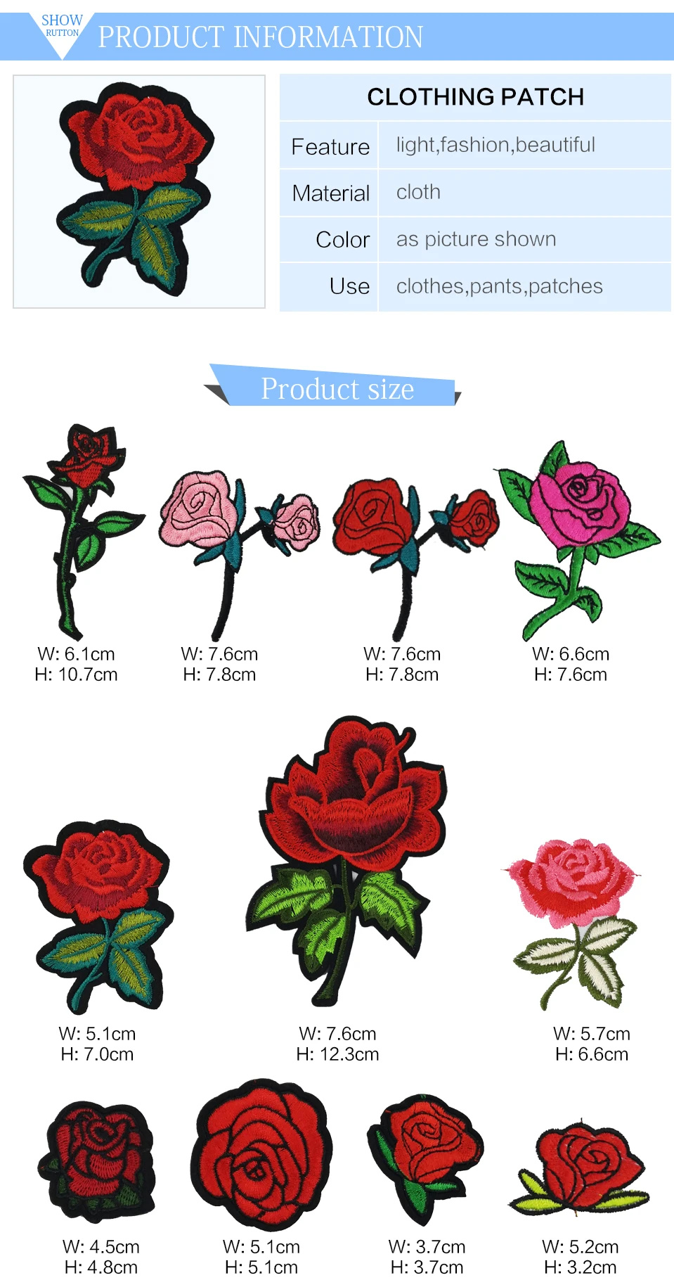 Flower Patch DIY Iron On Embroidery Flower Patches Red Rose 3D Embroidered Flower Applique Motif For Clothes Fabric              (1)