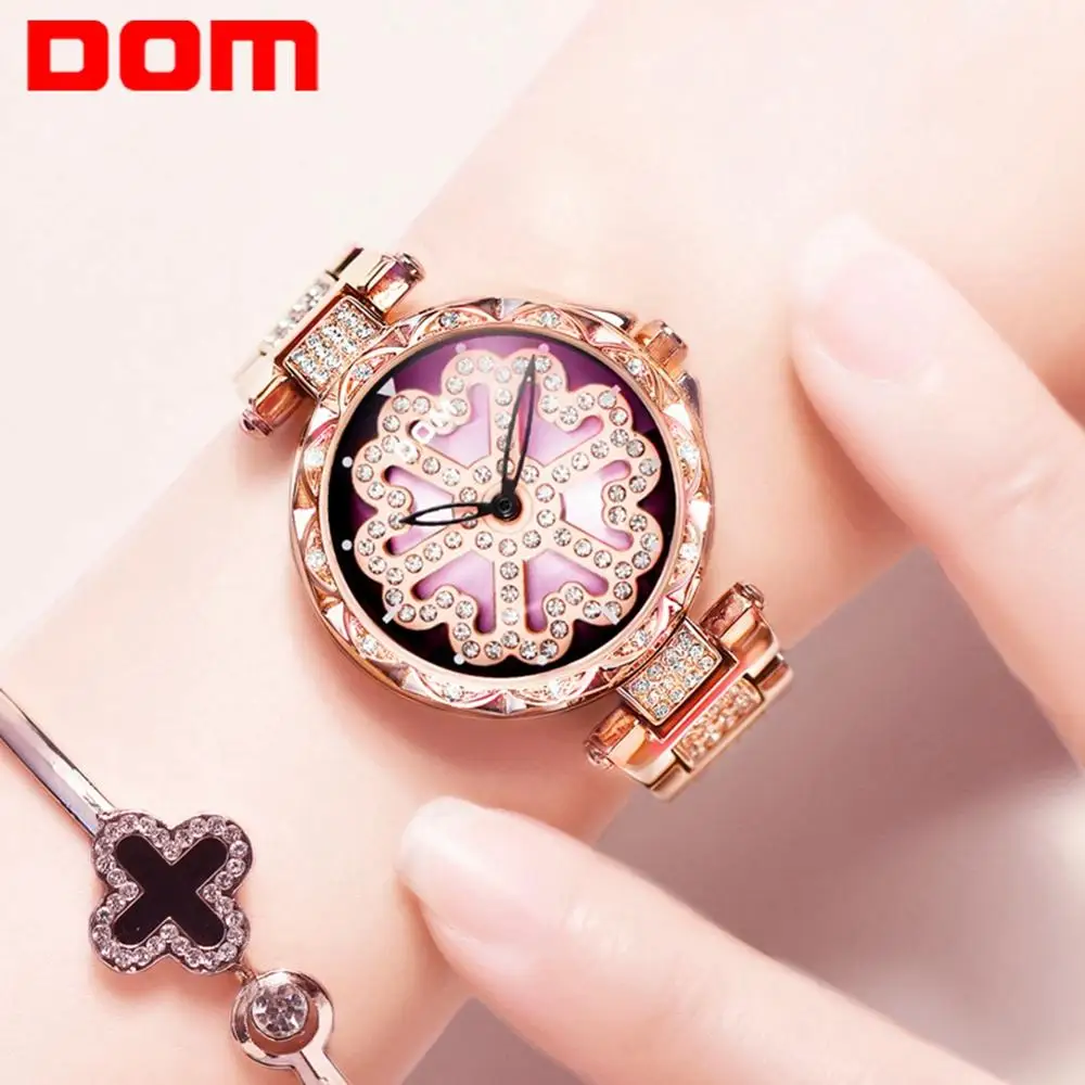 

DOM Luxury Women Watches Creative Lady Steel Watch Gold Elegant Minimalism Hollow Female Waterproof Clock for Girl G-1258GK-9MX