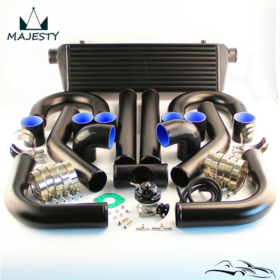 Universal DIY Intercooler + 2.5" 63mm Aluminum Piping + BOV Black Hoses